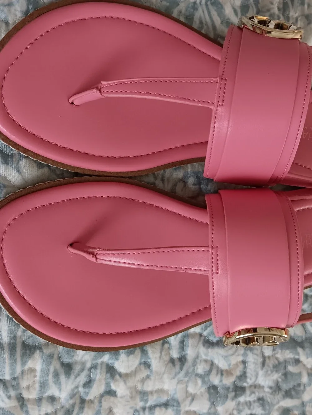 Michael Kors Pink Leather Toe-Post Slingbacks with Gold MK Emblem